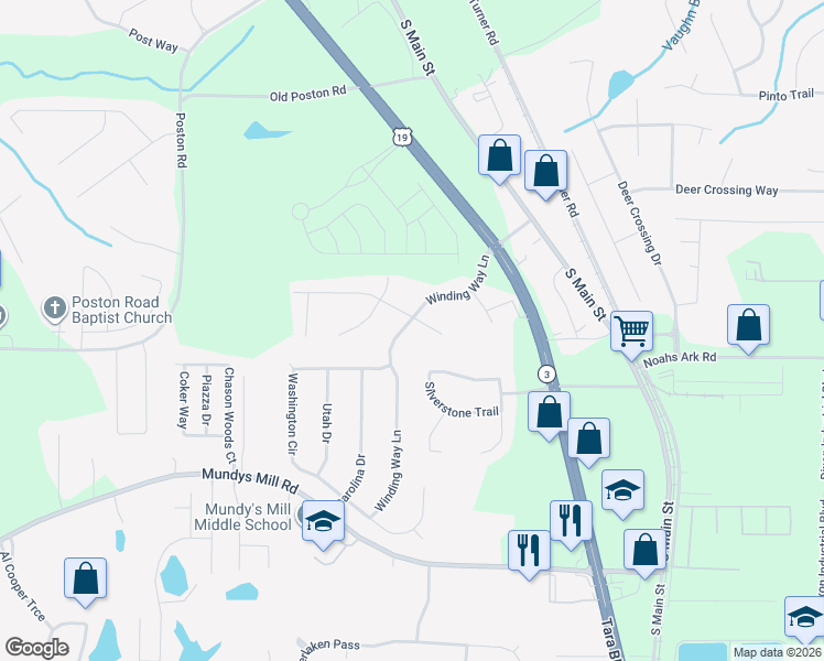 map of restaurants, bars, coffee shops, grocery stores, and more near 1359 Briar Ridge Court in Jonesboro