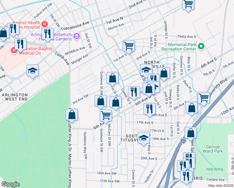 map of restaurants, bars, coffee shops, grocery stores, and more near 111 4th Avenue South in Birmingham