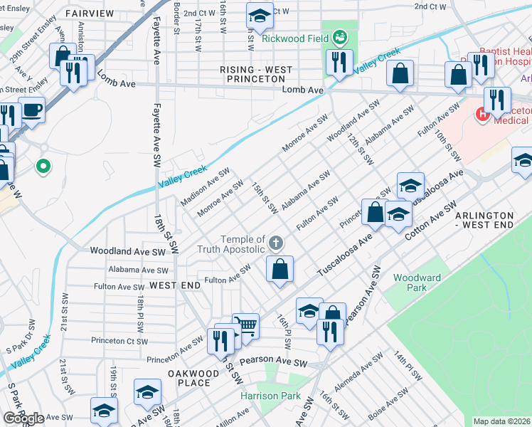 map of restaurants, bars, coffee shops, grocery stores, and more near 1524 Alabama Avenue Southwest in Birmingham