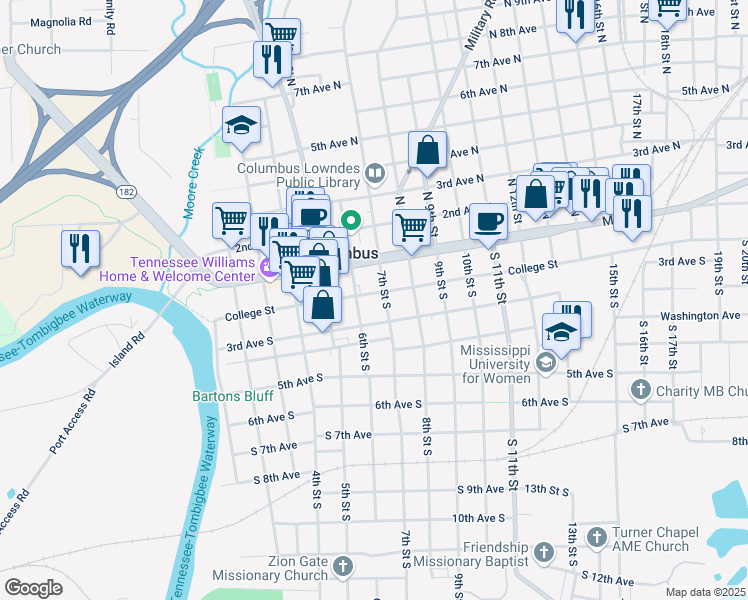 map of restaurants, bars, coffee shops, grocery stores, and more near 523 3rd Avenue South in Columbus