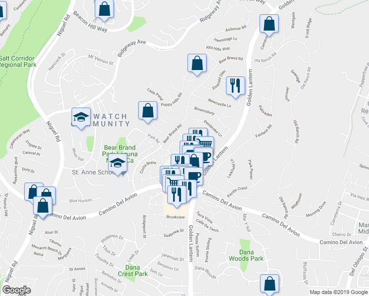 map of restaurants, bars, coffee shops, grocery stores, and more near 208 Shorebreaker Drive in Laguna Niguel