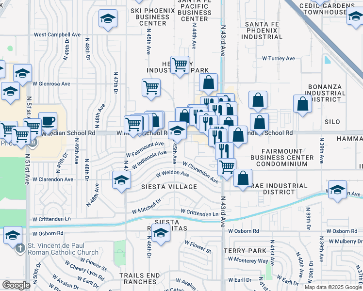 map of restaurants, bars, coffee shops, grocery stores, and more near 4027 North 45th Avenue in Phoenix