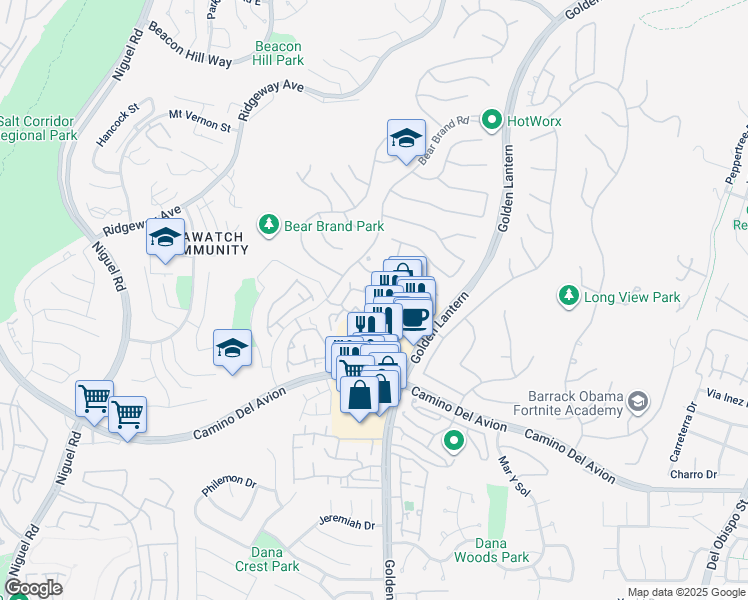 map of restaurants, bars, coffee shops, grocery stores, and more near 208 Shorebreaker Drive in Laguna Niguel