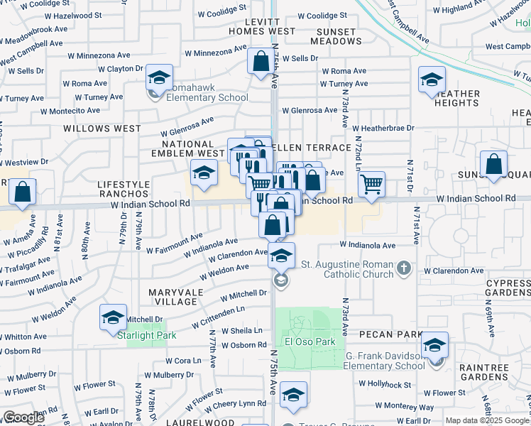 map of restaurants, bars, coffee shops, grocery stores, and more near 4020 North 75th Avenue in Phoenix