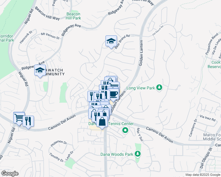map of restaurants, bars, coffee shops, grocery stores, and more near 137 Shorebreaker Drive in Laguna Niguel