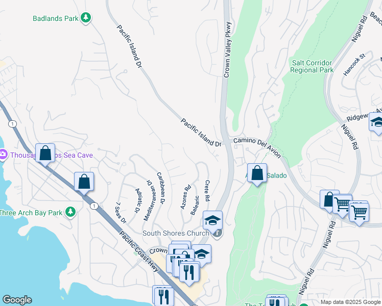 map of restaurants, bars, coffee shops, grocery stores, and more near 32252 Azores Road in Dana Point