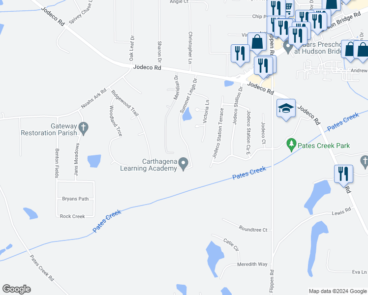 map of restaurants, bars, coffee shops, grocery stores, and more near 108 Summer Leigh Drive in Stockbridge