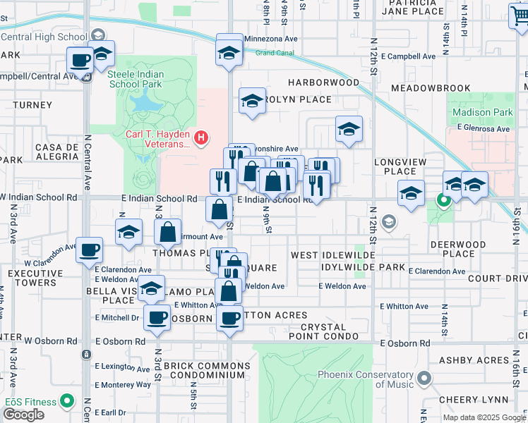 map of restaurants, bars, coffee shops, grocery stores, and more near 810 East Amelia Avenue in Phoenix