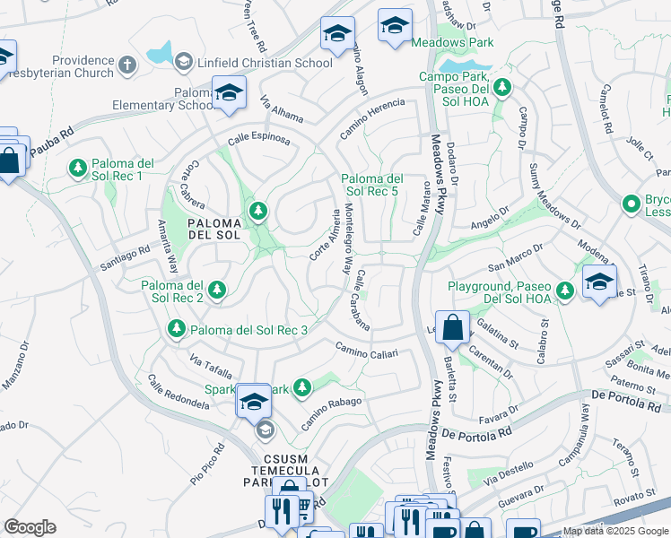 map of restaurants, bars, coffee shops, grocery stores, and more near 43370 Corte Benitez in Temecula