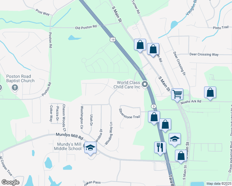 map of restaurants, bars, coffee shops, grocery stores, and more near 1359 Briar Ridge Court in Jonesboro