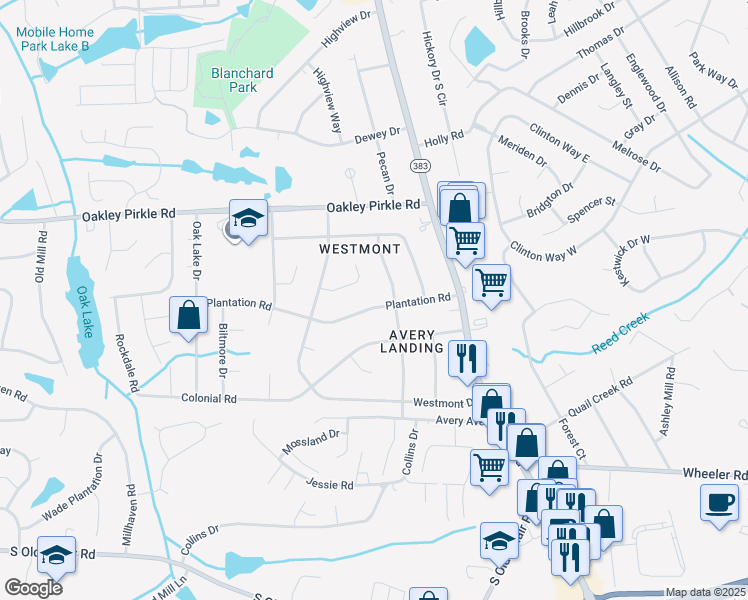 map of restaurants, bars, coffee shops, grocery stores, and more near 4507 Plantation Road in Augusta