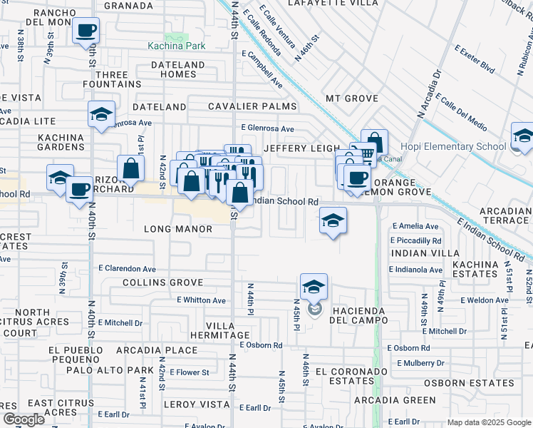 map of restaurants, bars, coffee shops, grocery stores, and more near 4002 North 44th Place in Phoenix