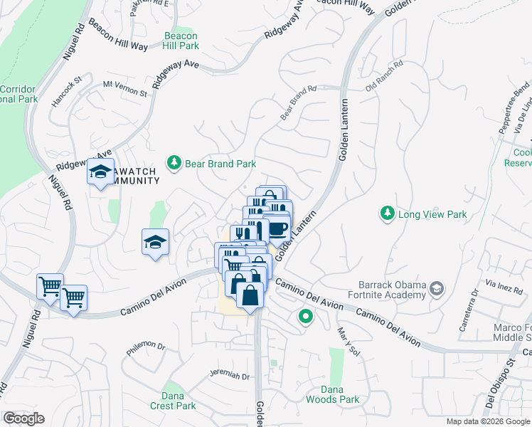 map of restaurants, bars, coffee shops, grocery stores, and more near 134 Shorebreaker Drive in Laguna Niguel