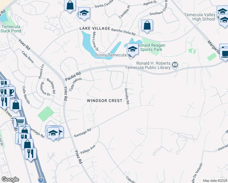 map of restaurants, bars, coffee shops, grocery stores, and more near 30602 Colina Verde Street in Temecula