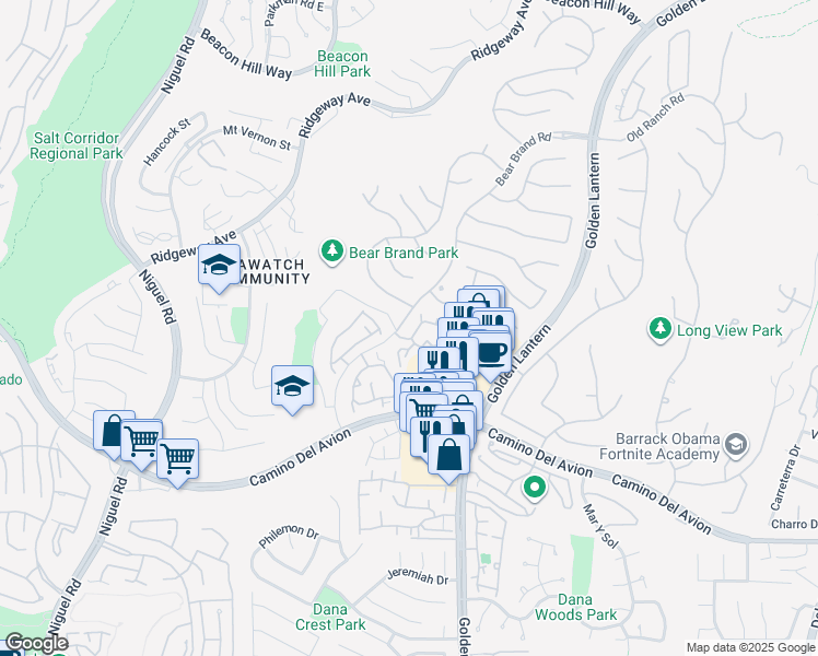 map of restaurants, bars, coffee shops, grocery stores, and more near 115 Shorebreaker Drive in Laguna Niguel