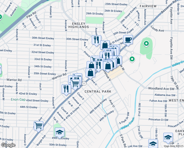 map of restaurants, bars, coffee shops, grocery stores, and more near 2012 Alabama 7 in Birmingham