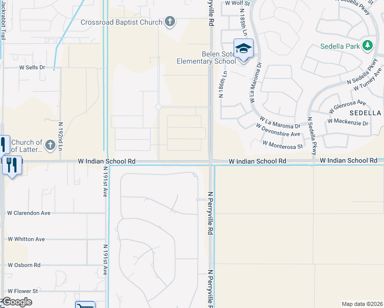 map of restaurants, bars, coffee shops, grocery stores, and more near 18804 West Amelia Avenue in Litchfield Park