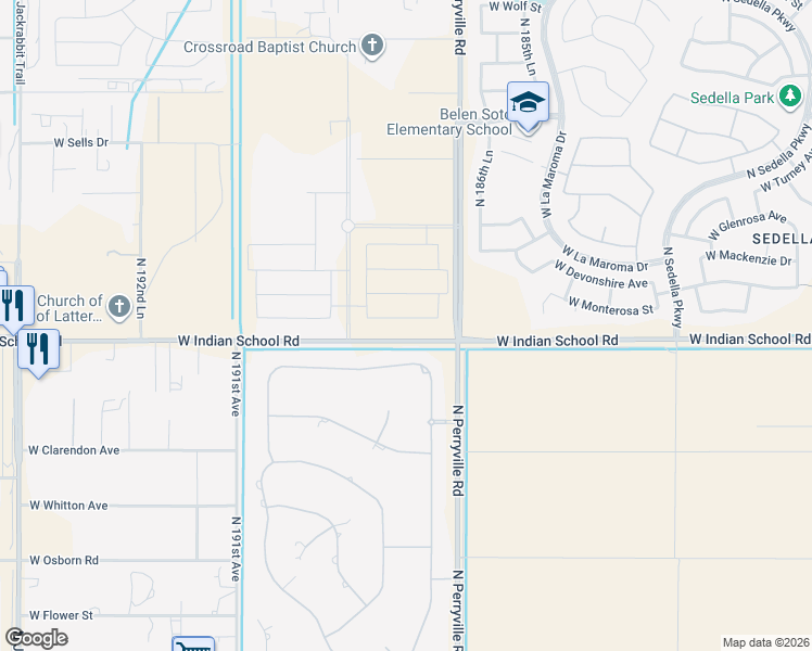 map of restaurants, bars, coffee shops, grocery stores, and more near 18816 West Amelia Avenue in Litchfield Park