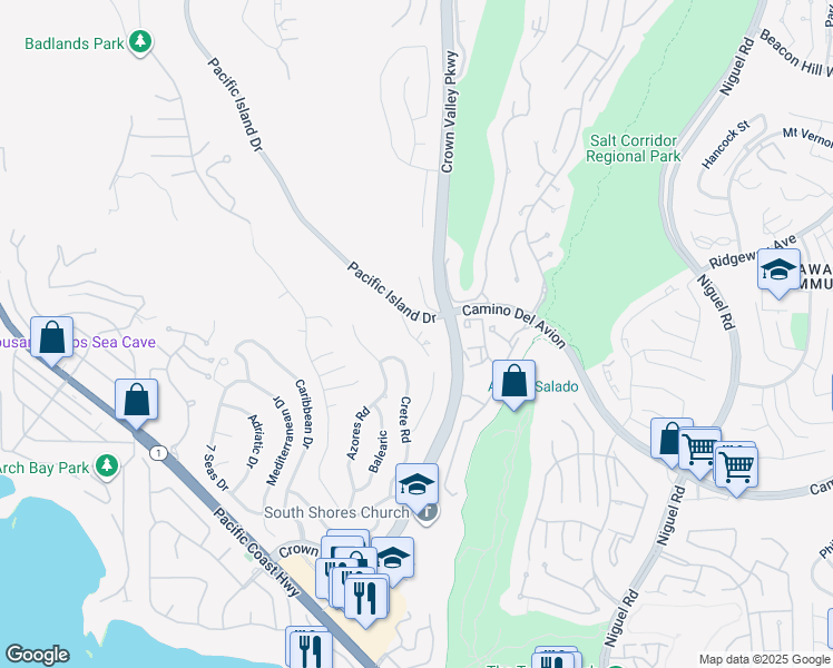 map of restaurants, bars, coffee shops, grocery stores, and more near 32312 Linda Vista in Dana Point