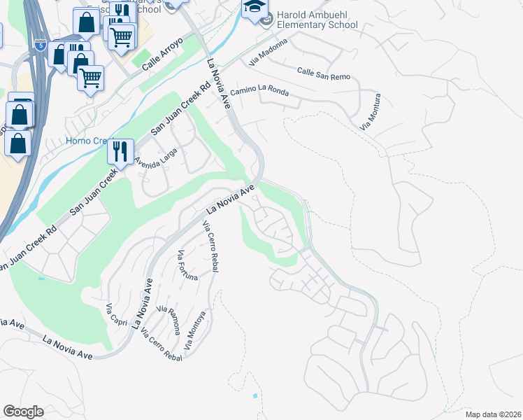 map of restaurants, bars, coffee shops, grocery stores, and more near 27884 Via De Costa in San Juan Capistrano