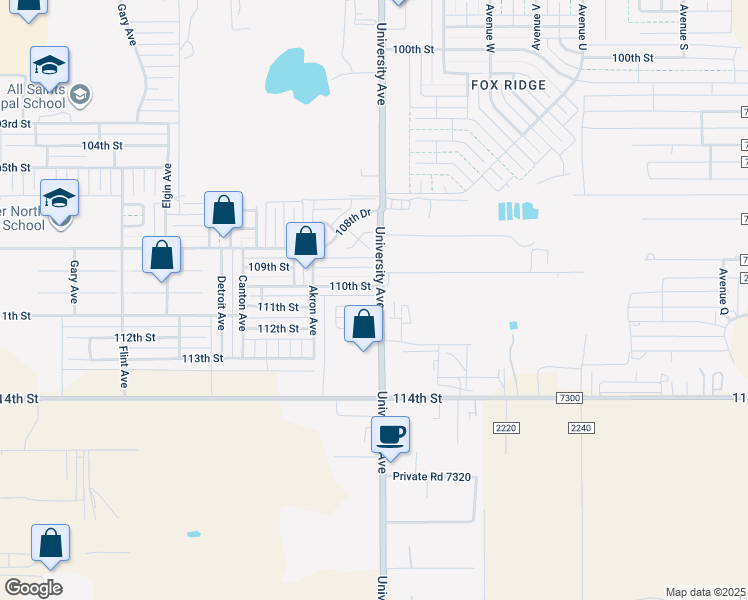 map of restaurants, bars, coffee shops, grocery stores, and more near 2506 110th Street in Lubbock