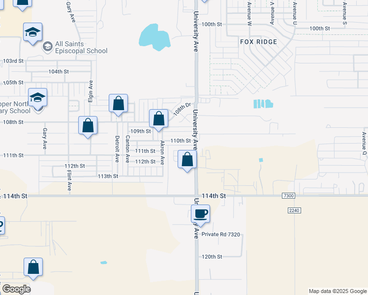 map of restaurants, bars, coffee shops, grocery stores, and more near 2506 110th Street in Lubbock
