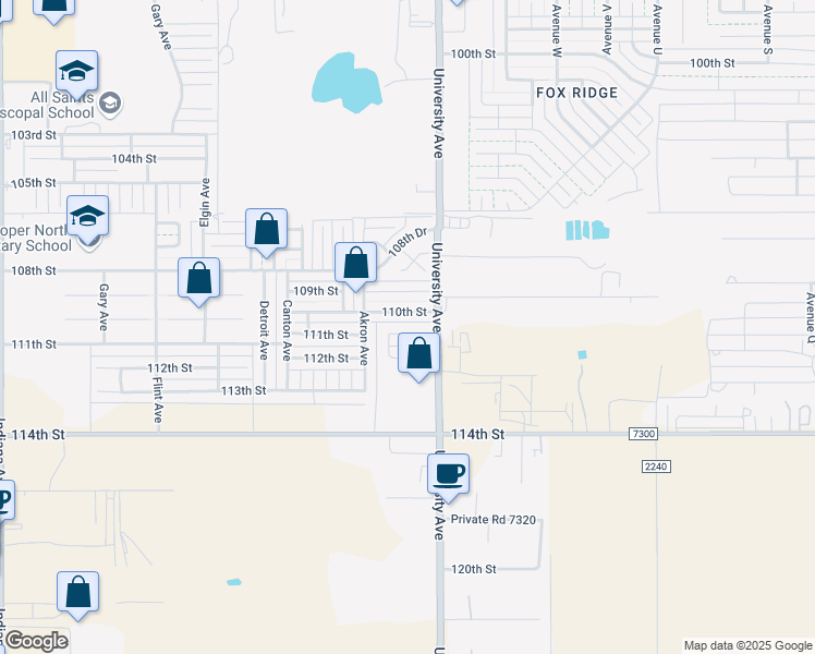 map of restaurants, bars, coffee shops, grocery stores, and more near 2506 110th Street in Lubbock