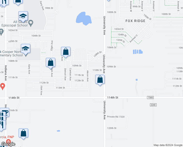 map of restaurants, bars, coffee shops, grocery stores, and more near 2524 110th Street in Lubbock
