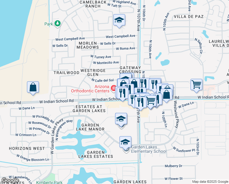 map of restaurants, bars, coffee shops, grocery stores, and more near 4137 North 108th Avenue in Phoenix