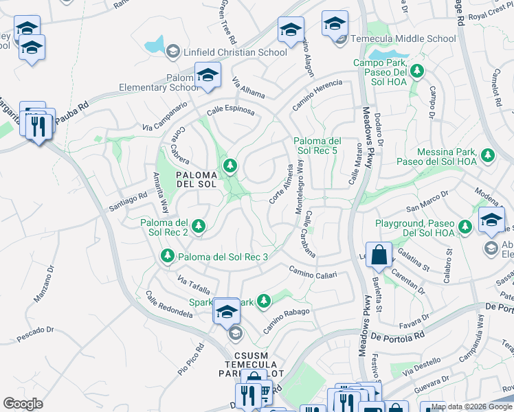 map of restaurants, bars, coffee shops, grocery stores, and more near 32000 Corte Cardin in Temecula