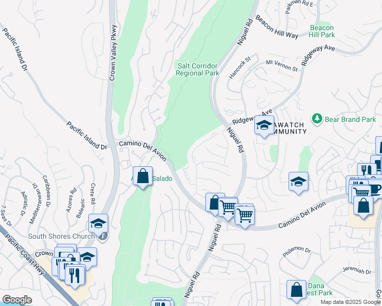 map of restaurants, bars, coffee shops, grocery stores, and more near 23911 Catamaran Way in Laguna Niguel