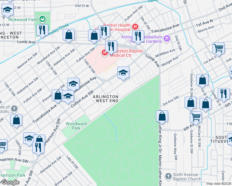 map of restaurants, bars, coffee shops, grocery stores, and more near 836 McMillon Avenue in Birmingham