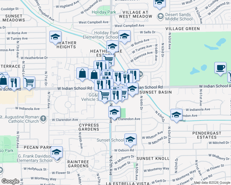 map of restaurants, bars, coffee shops, grocery stores, and more near in Phoenix