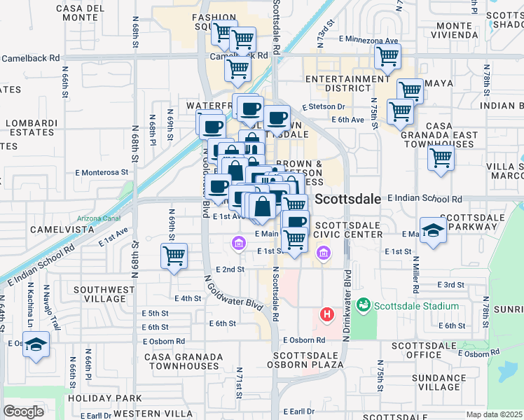 map of restaurants, bars, coffee shops, grocery stores, and more near in Scottsdale