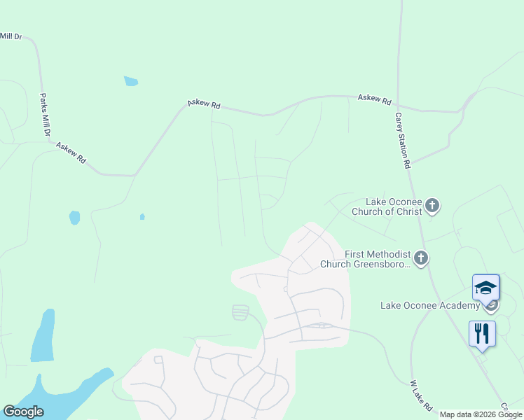 map of restaurants, bars, coffee shops, grocery stores, and more near Little Shoals Road in Greene County
