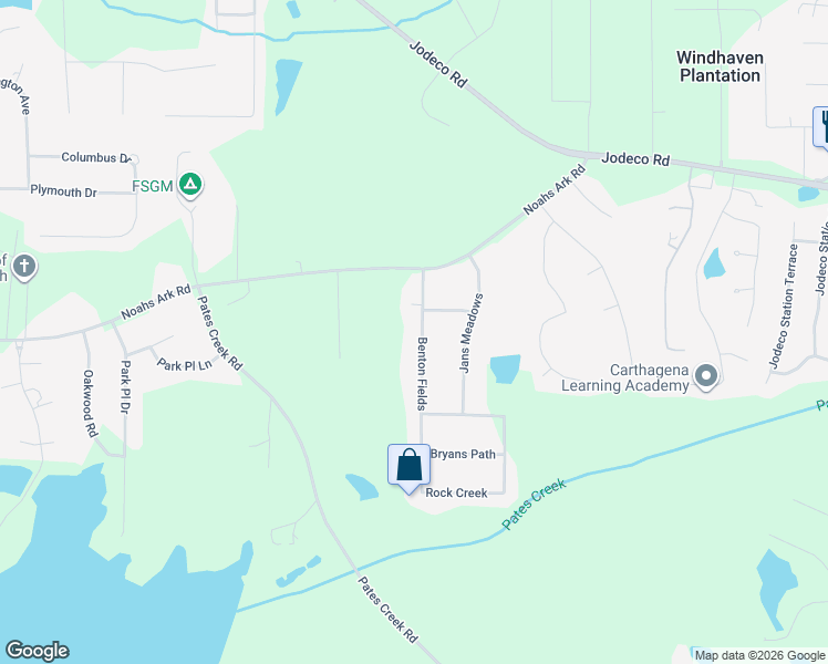 map of restaurants, bars, coffee shops, grocery stores, and more near 210 Benton Fields in Stockbridge