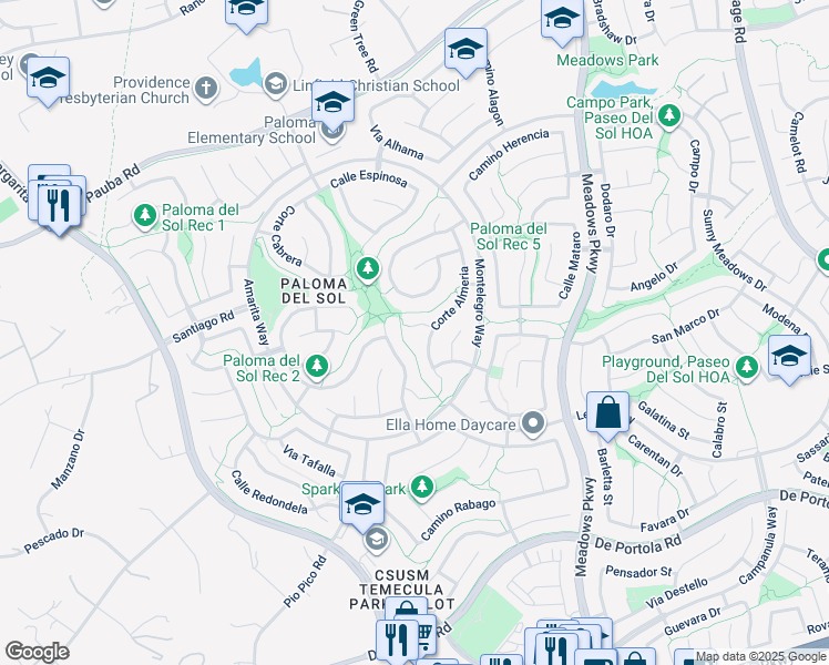map of restaurants, bars, coffee shops, grocery stores, and more near 32005 Corte Cardin in Temecula