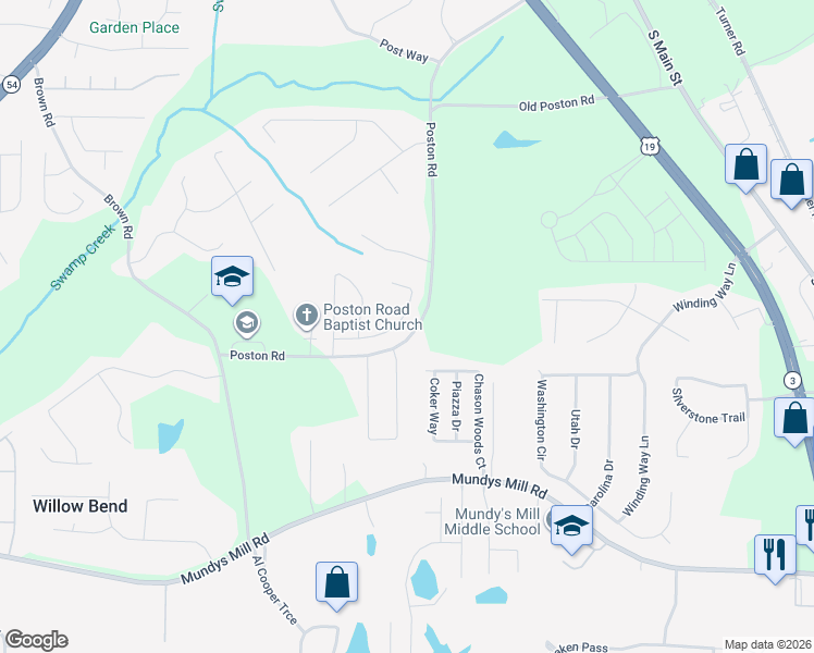 map of restaurants, bars, coffee shops, grocery stores, and more near 1056 Wynnbrook Lane in Jonesboro