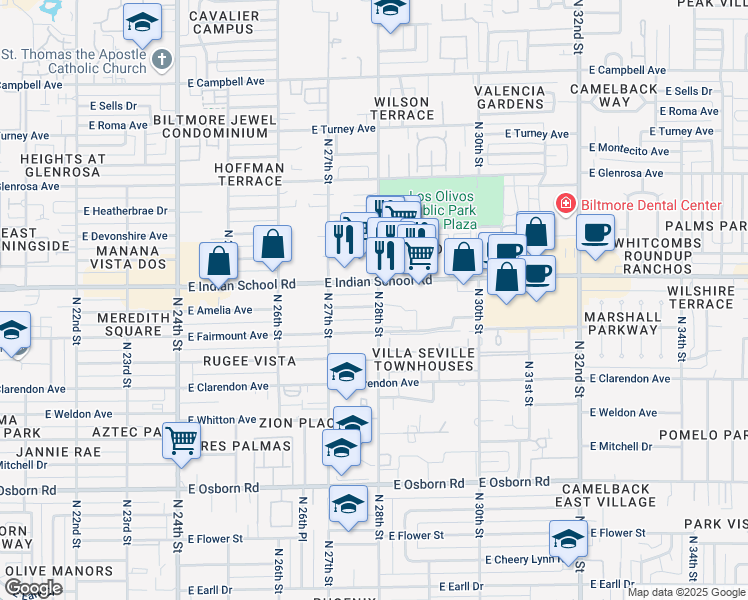 map of restaurants, bars, coffee shops, grocery stores, and more near in Phoenix