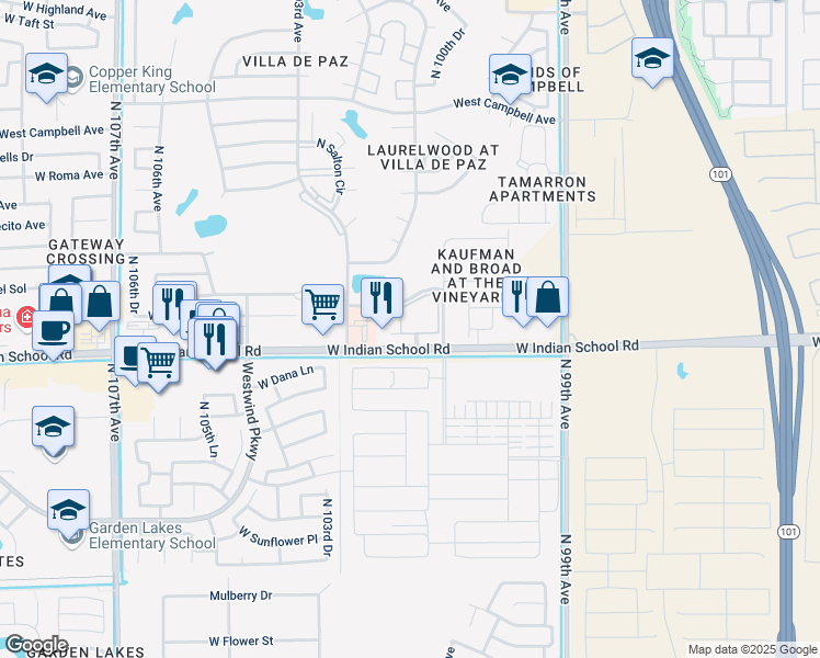 map of restaurants, bars, coffee shops, grocery stores, and more near 14 West Monterosa Street in Phoenix
