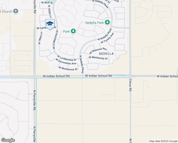 map of restaurants, bars, coffee shops, grocery stores, and more near 4164 North 182nd Lane in Goodyear
