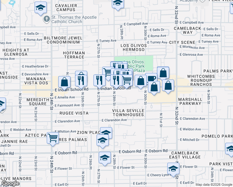 map of restaurants, bars, coffee shops, grocery stores, and more near in Phoenix