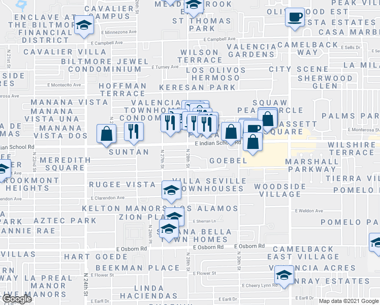 map of restaurants, bars, coffee shops, grocery stores, and more near in Phoenix