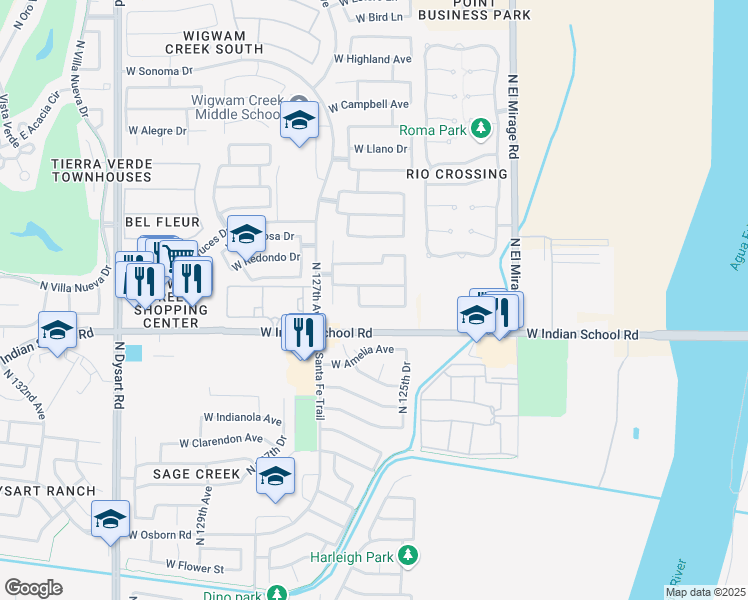 map of restaurants, bars, coffee shops, grocery stores, and more near 12540 West Monterosa Drive in Litchfield Park