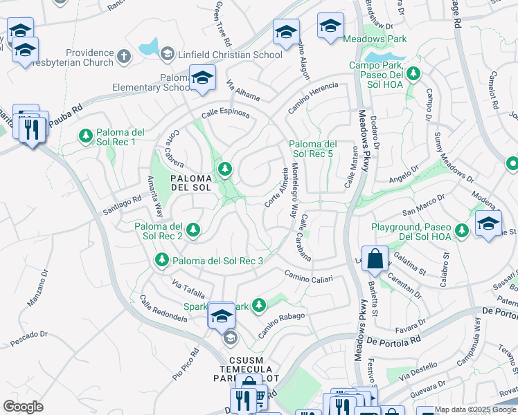 map of restaurants, bars, coffee shops, grocery stores, and more near 32025 Corte Cardin in Temecula