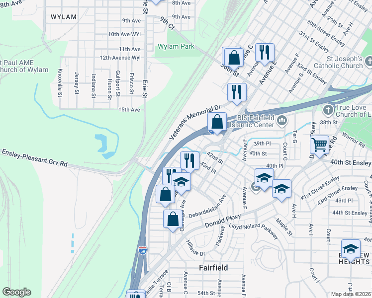 map of restaurants, bars, coffee shops, grocery stores, and more near 306 43rd St in Fairfield