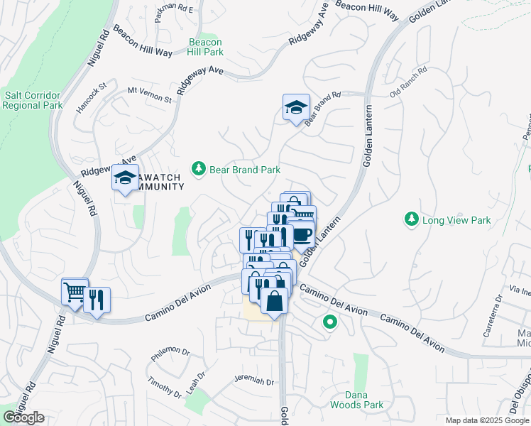 map of restaurants, bars, coffee shops, grocery stores, and more near 227 Shorebreaker Drive in Laguna Niguel