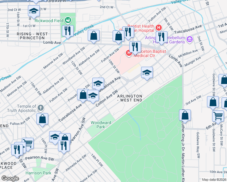 map of restaurants, bars, coffee shops, grocery stores, and more near 1101 Tuscaloosa Avenue in Birmingham