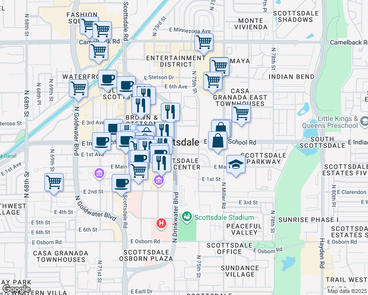 map of restaurants, bars, coffee shops, grocery stores, and more near in Scottsdale