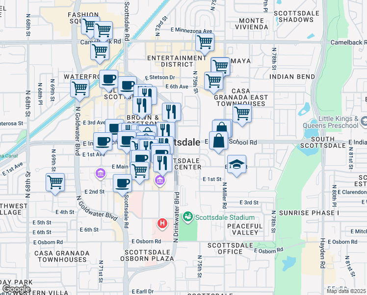 map of restaurants, bars, coffee shops, grocery stores, and more near in Scottsdale